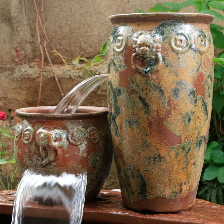 古法循环水生态鱼缸养鱼池神器陶罐室外庭院景观造景流水摆件瀑布