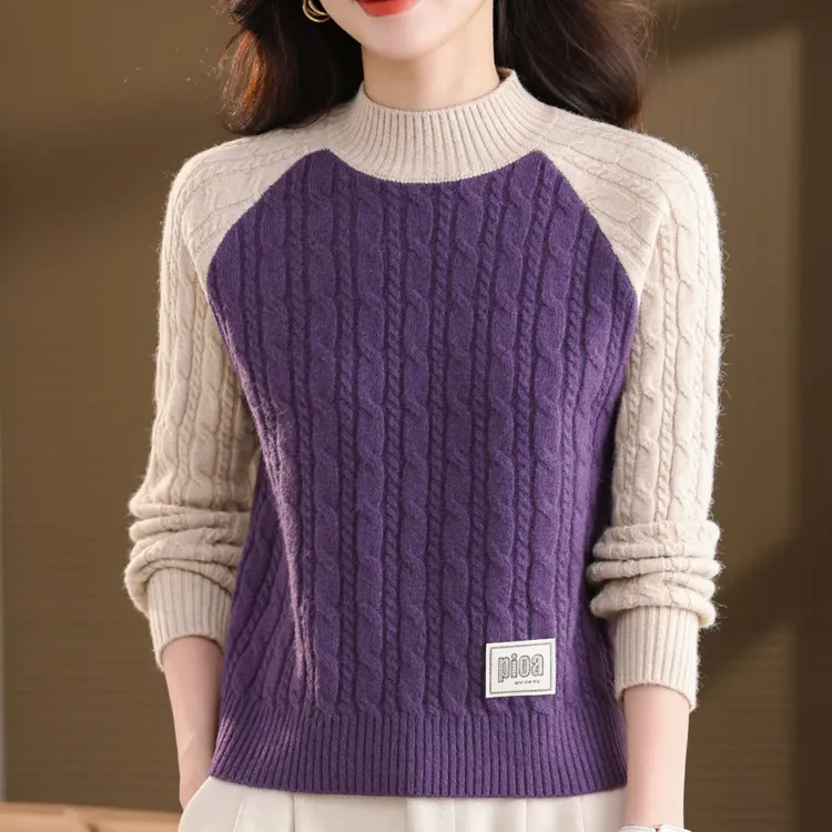 25新款秋冬季宽松圆领毛针织衫女加厚衫秋冬半高领衫