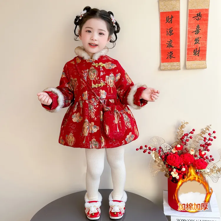 女宝宝冬装喜庆加棉灯笼棉衣外套2025新款儿童洋气女童国风拜年服