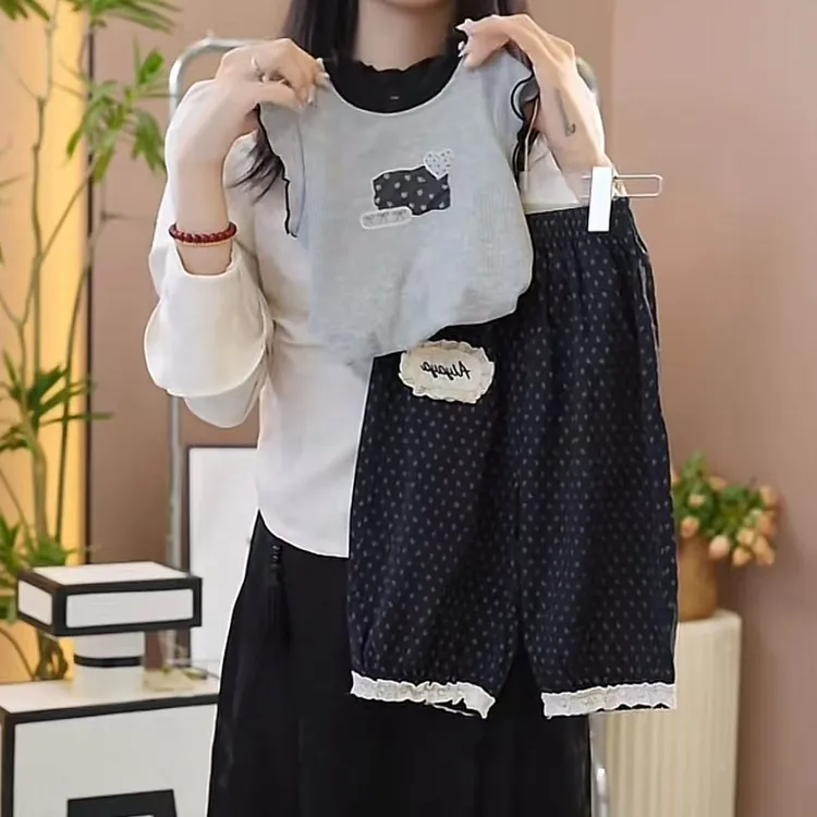 韩版女童夏季套装2025新款甜美洋气密边短袖碎花防蚊裤小孩衣服
