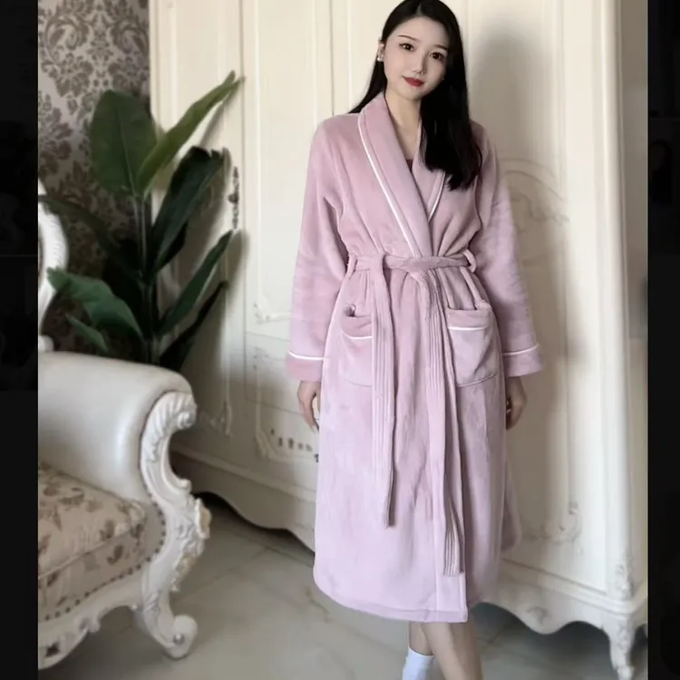 冬季加厚女款睡袍保暖不掉毛 不静电 柔软舒适睡袍家居服