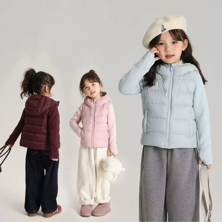 女童棉衣外套2025冬季新款儿童运动棉袄纯色连帽保暖修身轻薄上衣
