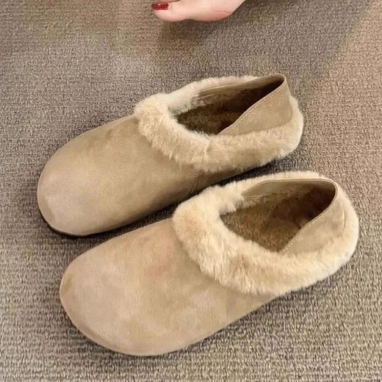 时尚版~加绒外穿勃肯鞋女踩跟两穿一脚蹬百搭棉鞋复古保暖平底鞋