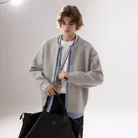 CHOR 假两件条纹拼接圆领衬衫上衣外套男秋季新款高级感开衫衬衣