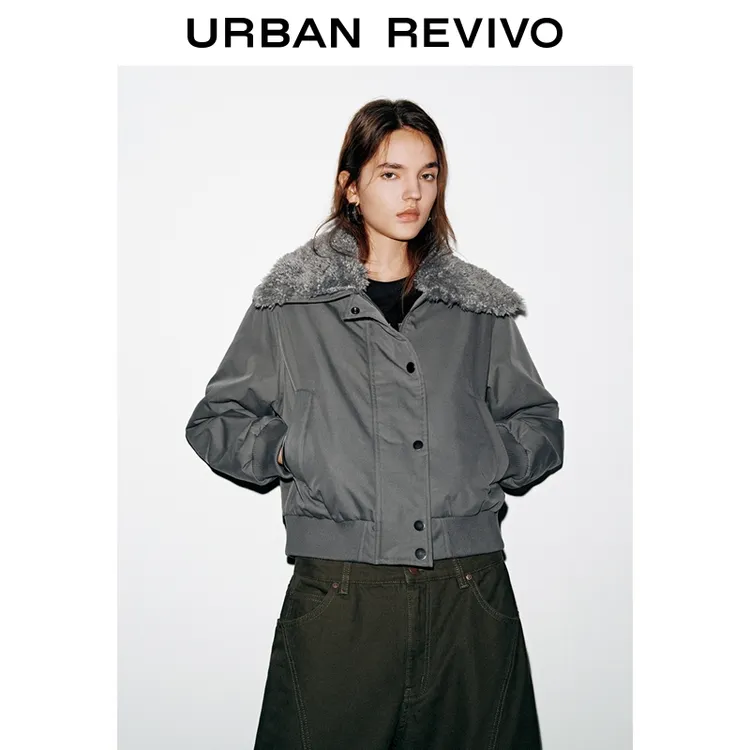 UR2025冬季新款女装时尚休闲拼接毛领棉服外套UYY150083