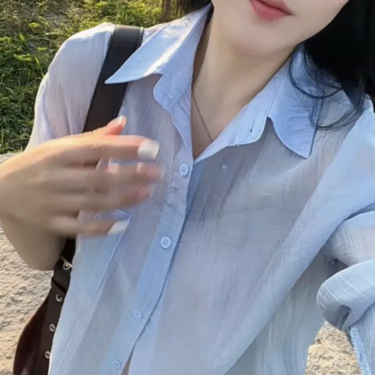中长款通勤宽松防晒衬衫韩版显瘦夏季百搭清新时尚设计感气质衬衣