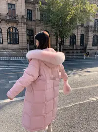 韩版女长款秋冬时尚洋气加厚大毛领收腰连帽