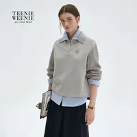 *TeenieWeenie小熊女装上衣25秋新针梭拼接POLO领卫衣TTMA254TW3D