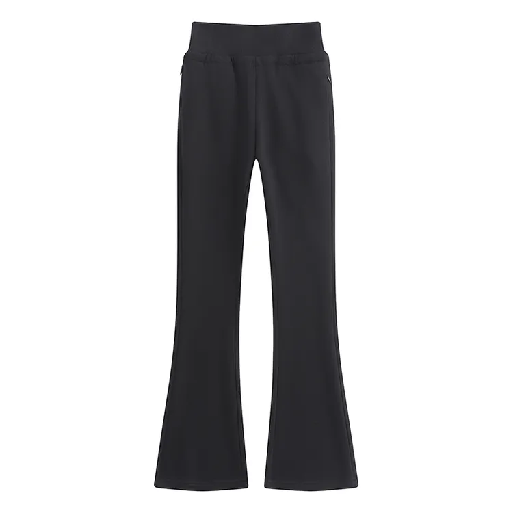 艾格松紧腰微喇叭休闲裤女2025春季黑色高腰修身显瘦马蹄喇叭裤子