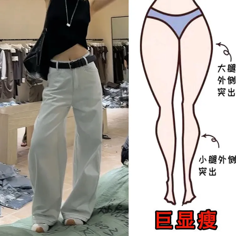 早秋百搭磨白纯色简约穿搭极简风拉链舒适好穿高腰阔腿裤牛仔裤