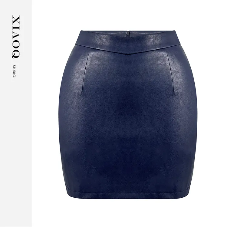 XIAOQ「偷心盗贼」时尚皮革包臀V腰性感半身裙子吸睛款女春秋30566
