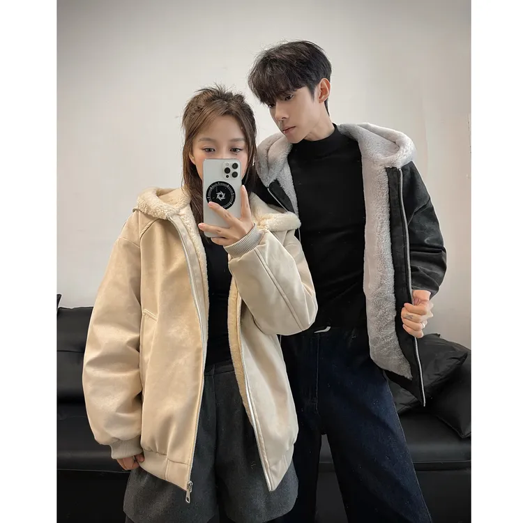 连帽座山雕pu皮棉服加绒皮毛领情侣装棉衣男装大码外套宽松棉袄