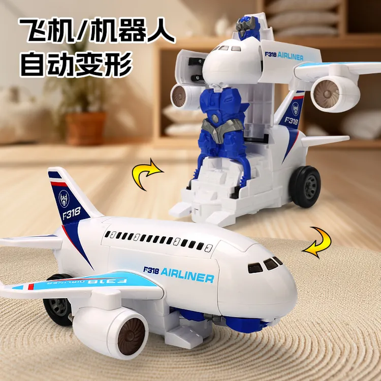 酷炫变形飞机玩具音乐灯光电动变形全自动变形机器人儿童玩具飞机