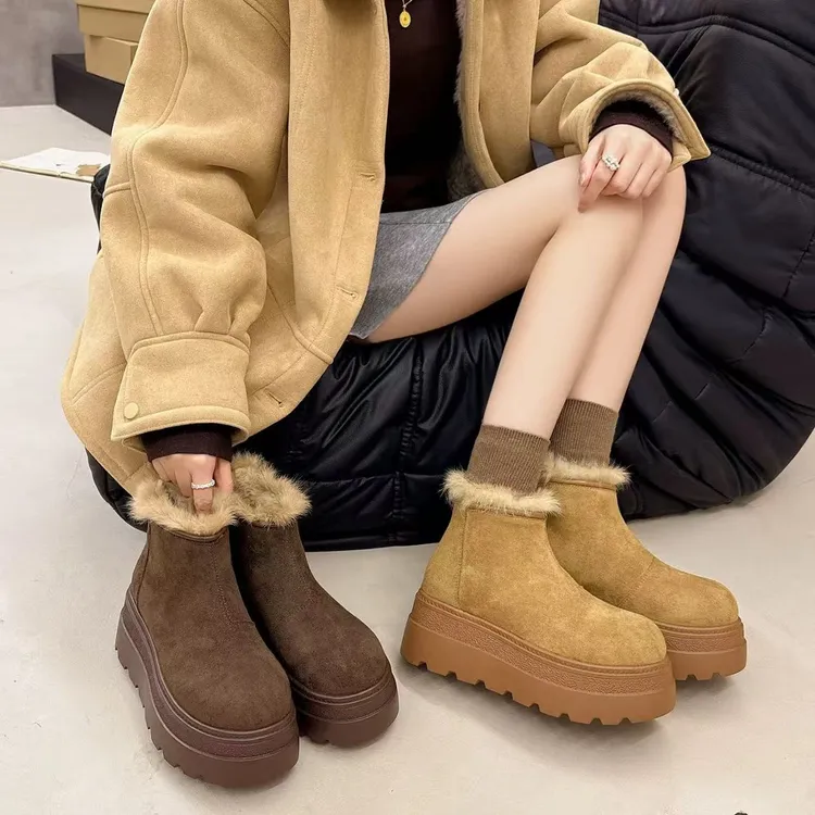 小个子6CM加绒雪地靴冬季新款厚底松糕马丁靴加厚X998