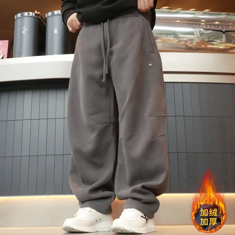 冬季奥粒绒保暖重磅刺绣运动休闲宽松直筒阔腿拖地裤26010-1