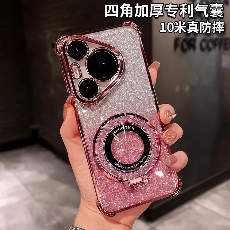 适用华为pura70手机壳全包镜头p70pro女闪粉支架80probeats手机壳