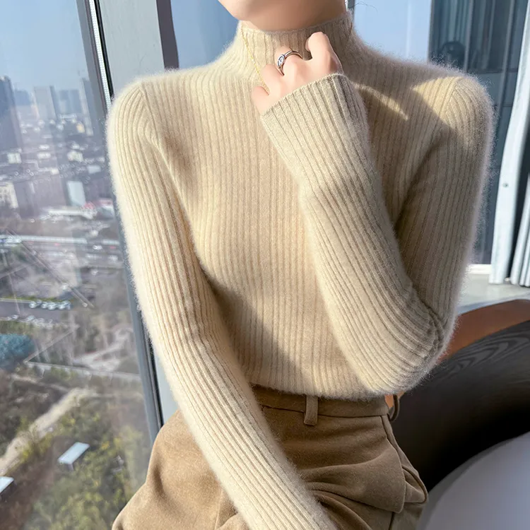 专柜正品100%纯羊绒衫女秋冬新款半高领显瘦修身内搭针织打底衫