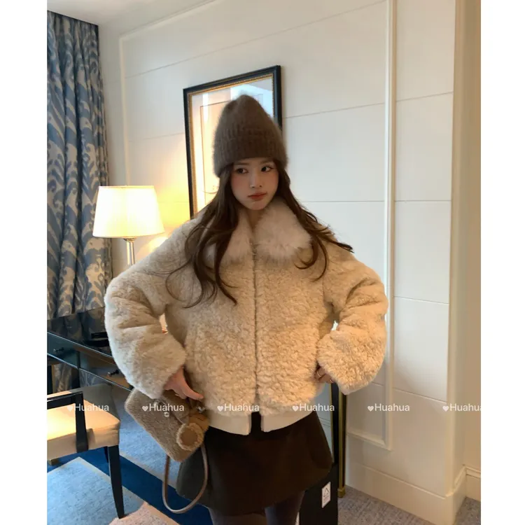 【花花】晴山暮雪~新款简约奶呼呼狐狸毛毛领90白鸭绒羽绒外套