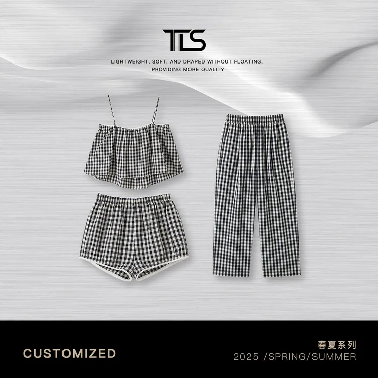 TT【家居服】居家通勤清凉透气舒适休闲撞色格子套装TT-11TZ26005