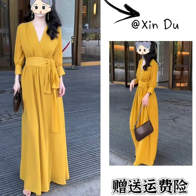 2025秋季新款时尚显瘦气质女士网红洋气连衣裙百搭款D22142