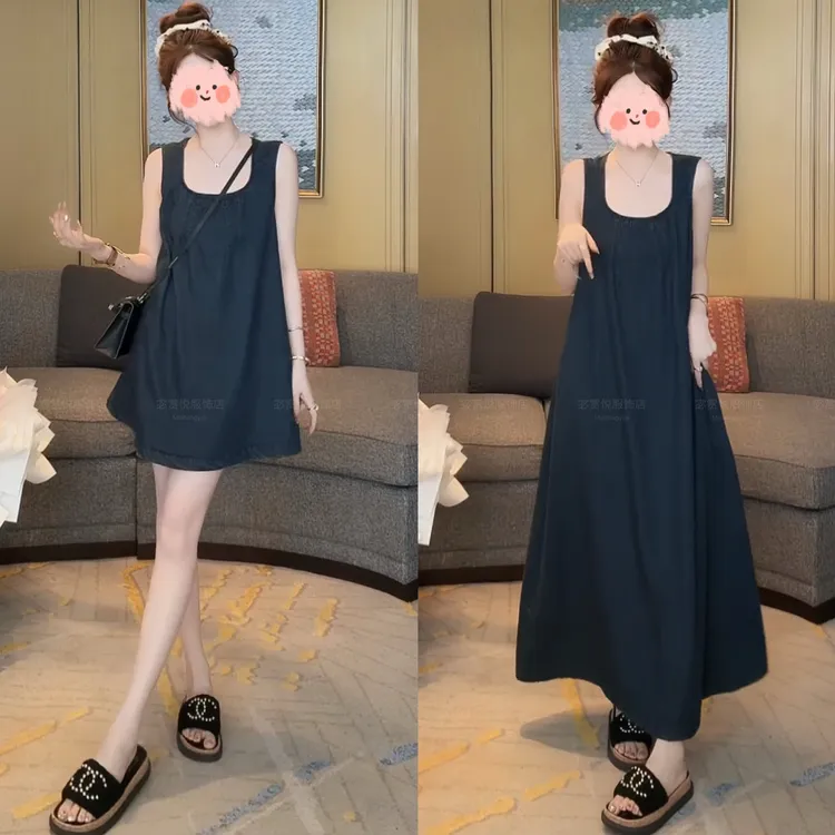 2025夏季新款出游穿搭慵懒风舒适老钱风松弛感休闲百搭牛仔连衣裙