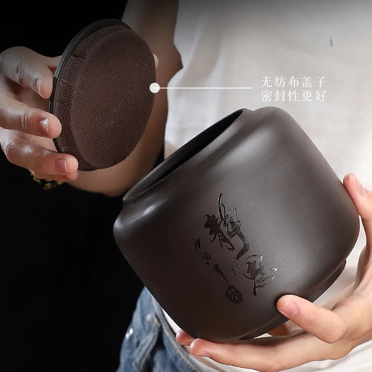 茶叶罐精品高档紫砂罐激光刻字中大号陶瓷密封罐复古普洱储藏茶罐