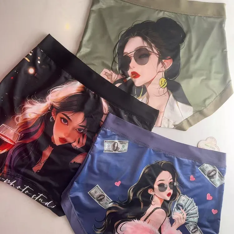 双十一特惠新款加厚时尚美女图舒适三角内裤高腰休闲风女款印花