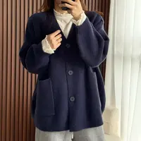美亚恩NANA【口袋毛衣】秋冬V领纯色大口袋毛衣外套宽松显瘦C0502
