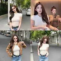 媛媛【长期主义】基础款圆领短袖t恤女修身气质正肩短款上衣#T0754