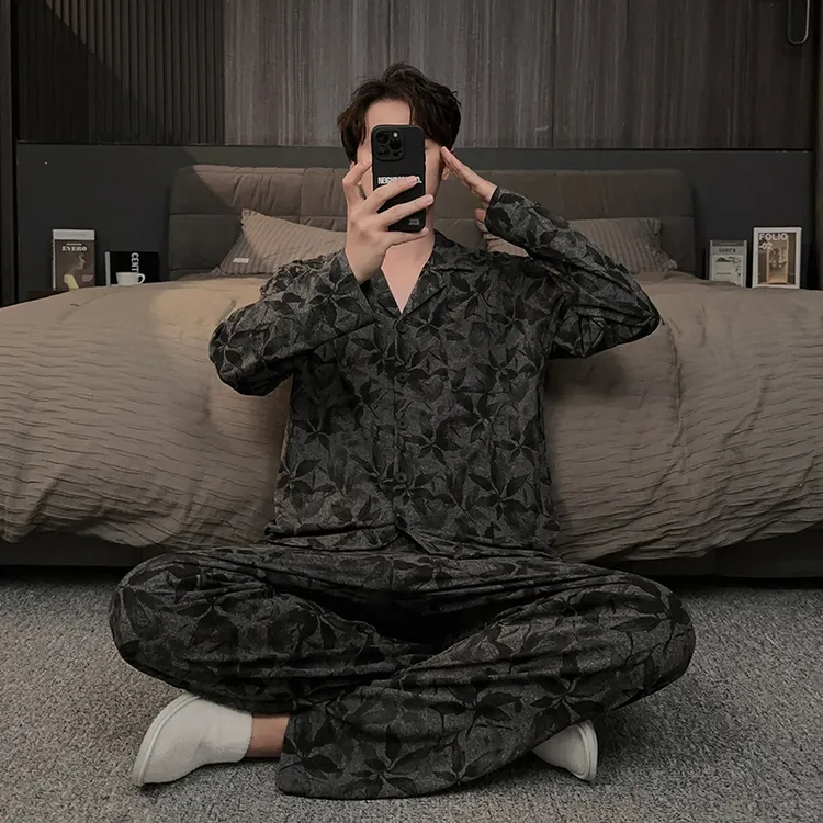 男士睡衣春秋季长袖长裤锁温棉高级感休闲家居服秋冬款可外穿套装