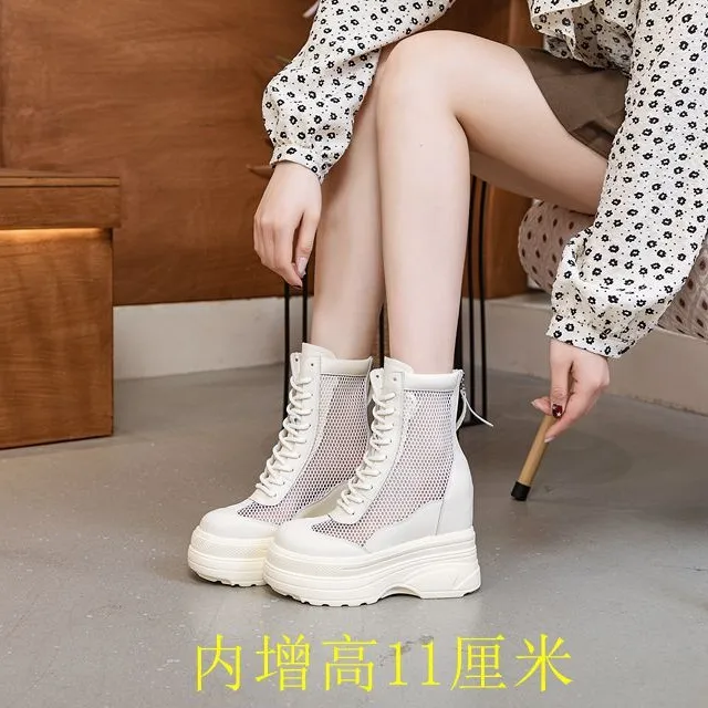 松糕厚底凉透气马丁靴夏季网纱镂空马丁靴女小个子公主内网靴