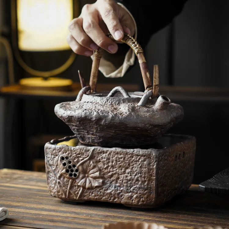 素烧老岩泥煮茶中式家用提梁壶荷花电陶炉烧水单壶泡茶专用煮茶器