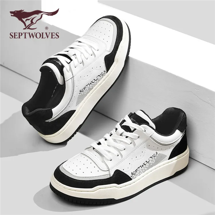 七匹狼厚底板鞋2025秋季新款男鞋青少年潮流百搭休闲内增高小白鞋
