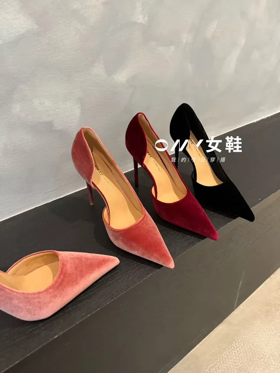 高级感丝绒女神侧空气质细高跟鞋 598-20