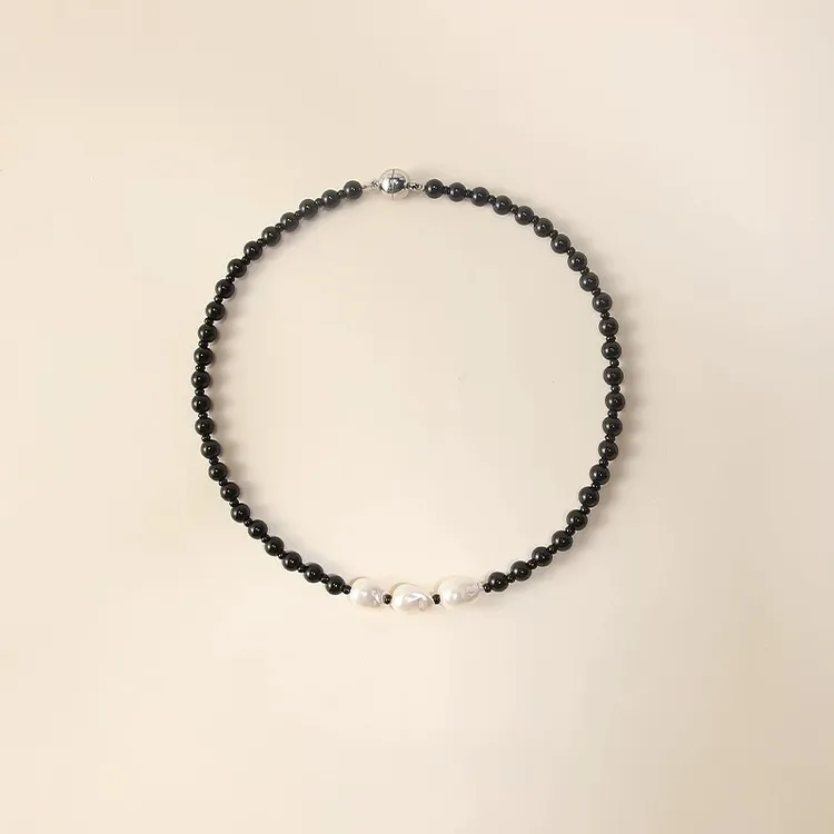 钛钢仿珍珠项链 爆款黑色项链女2025新款夏季高级感配饰颈链
