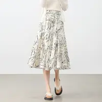 线条花卉印花优雅通勤松紧腰拼接设计显瘦A字鱼尾裙57437