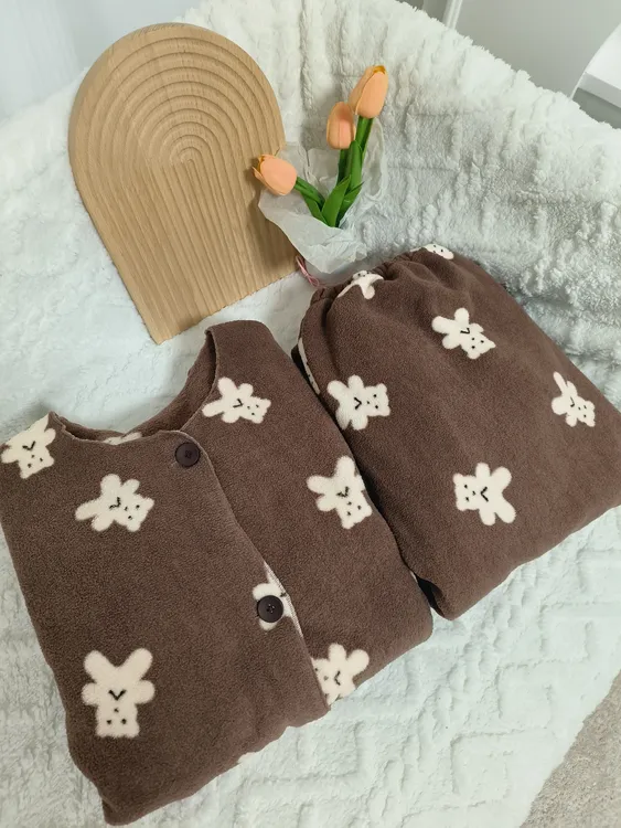 初初家秋冬卡通毛绒睡衣套装可外穿大码双面云舒绒家居服加绒毛毛