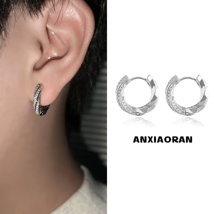 铜合金锆石耳饰 轻奢银色日韩白色耳环设计师百搭耳圈欧若假日风