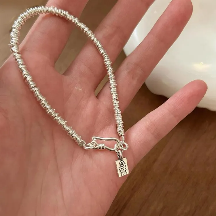 足银手链 999足银手工银手链鱼骨盘缠手串轻奢小众精致百搭高级女