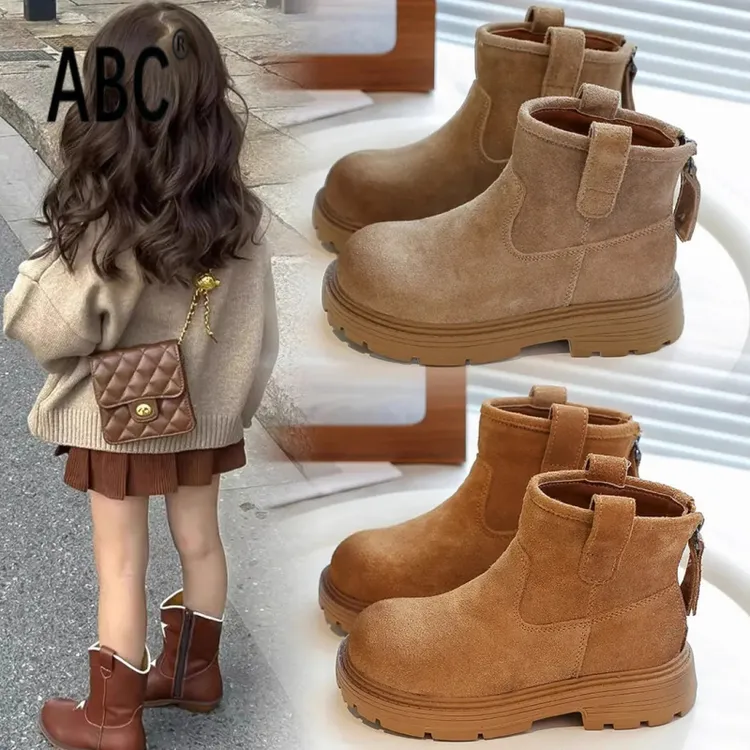 ABC女童靴子秋冬款时尚2025马丁靴儿童短靴女孩洋气大黄靴中大童