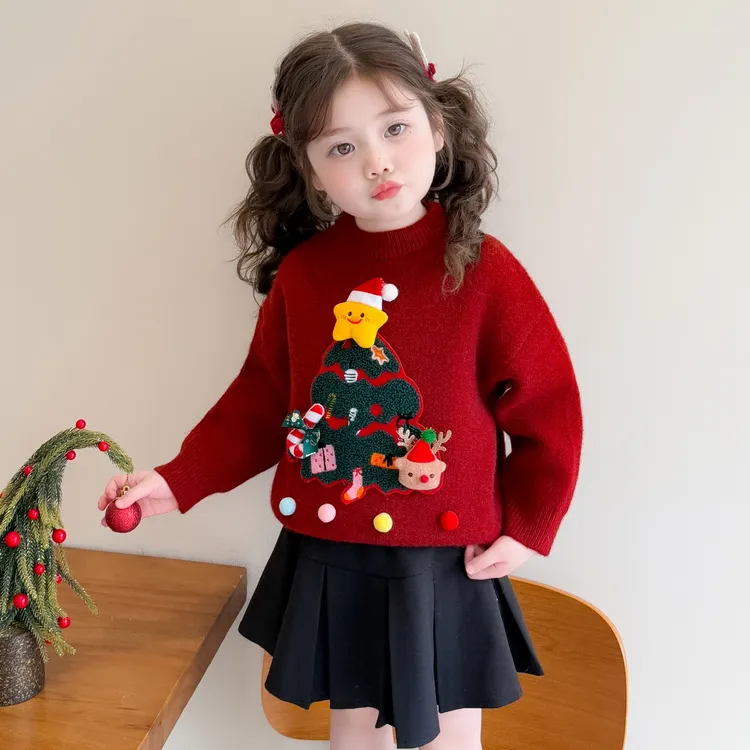女童圣诞毛衣秋冬季2025新款洋气时髦儿童超好看线衣宝宝加厚内搭