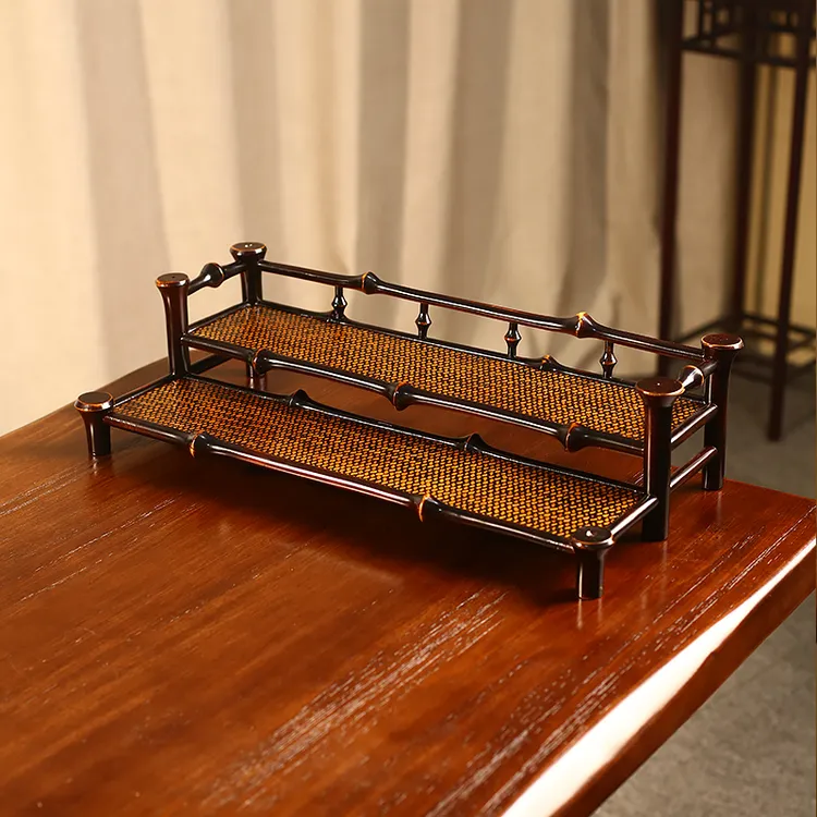 筇竹茶具置物架阶梯双层杯架 茶壶架子茶具收纳架展示架竹茶架子