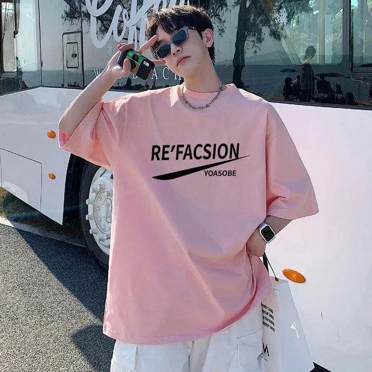 夏季休闲短袖T恤宽松纯棉短袖男舒适印花字母体恤大码t恤衫潮上衣