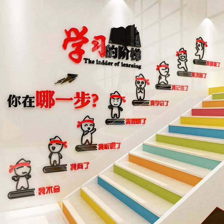 学习的阶梯教室布置墙贴3d立体班级励志标语学校文化墙楼梯墙面贴