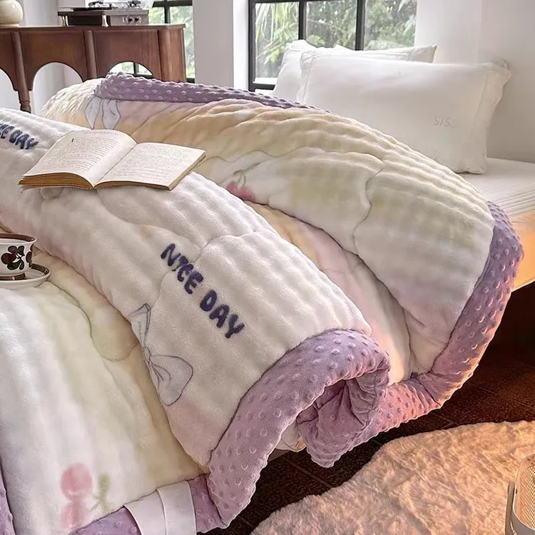 三二秋冬季泡泡毛绒加厚保暖豆豆被c61