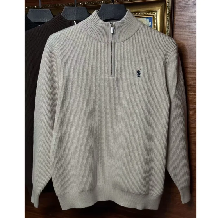 2025秋冬莱赛尔拉夫老钱时尚休闲简约大气刺绣保暖半拉链针织衫