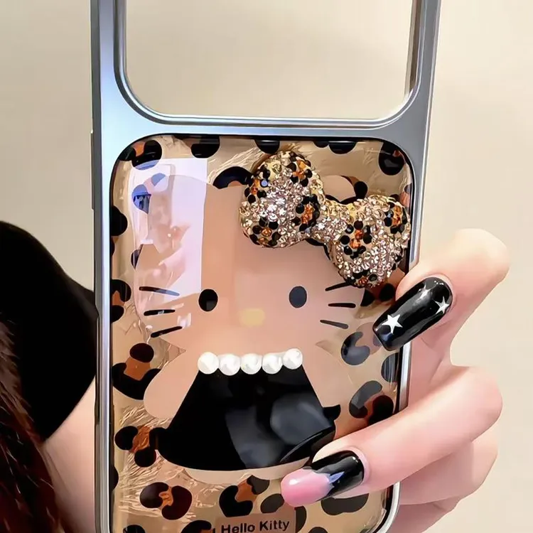千金kitty闪钻豹纹蝴蝶结适用苹果iphone17promax手机壳16豹纹15