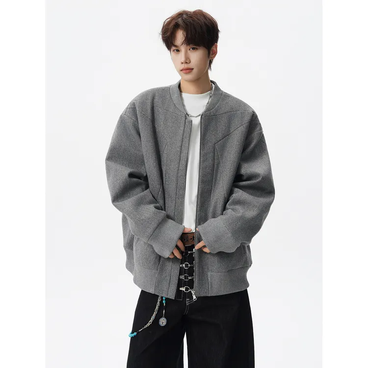 棒球领毛呢夹克男士外套秋冬潮牌解构设计感宽松休闲行政呢子上衣