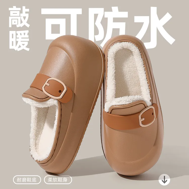 勃肯防水棉拖鞋女士2025新款爆款秋冬外穿毛绒保暖厚底防滑棉鞋女