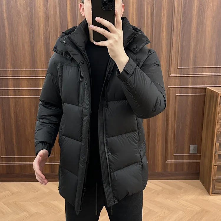 25F76冬季男士加厚保暖『可拆卸帽』简约中长款休闲羽绒服